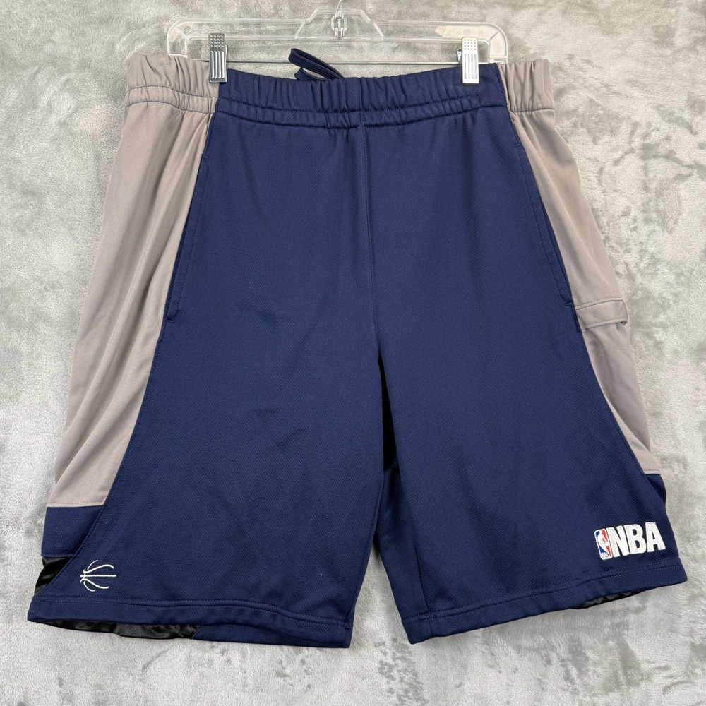 NBA Mens Basketball Shorts Navy Blue‎ Grey Colorblock Mesh Athletic Size L
